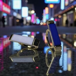 Gold Bar Ring/ Resin~Royal Blue/Gray Colors